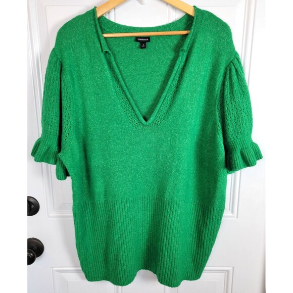 Torrid Pullover V-Neck Ruffle Elbow Sleeve Pullover Sweater Size 3X - Picture 2 of 8